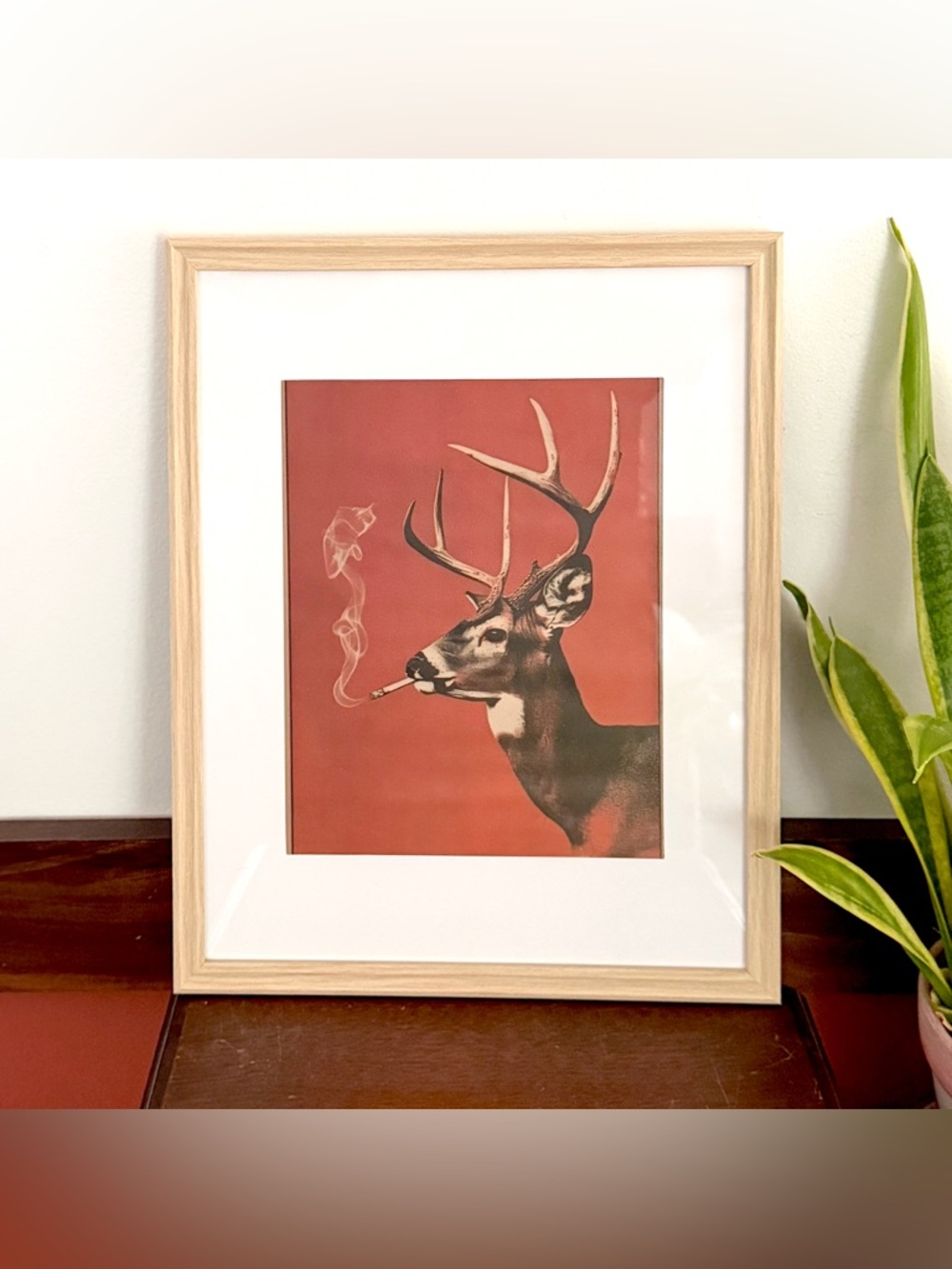 Buck Smoking a Cigarette Vintage Style Deer Canvas Wall Art Print Wood Framed